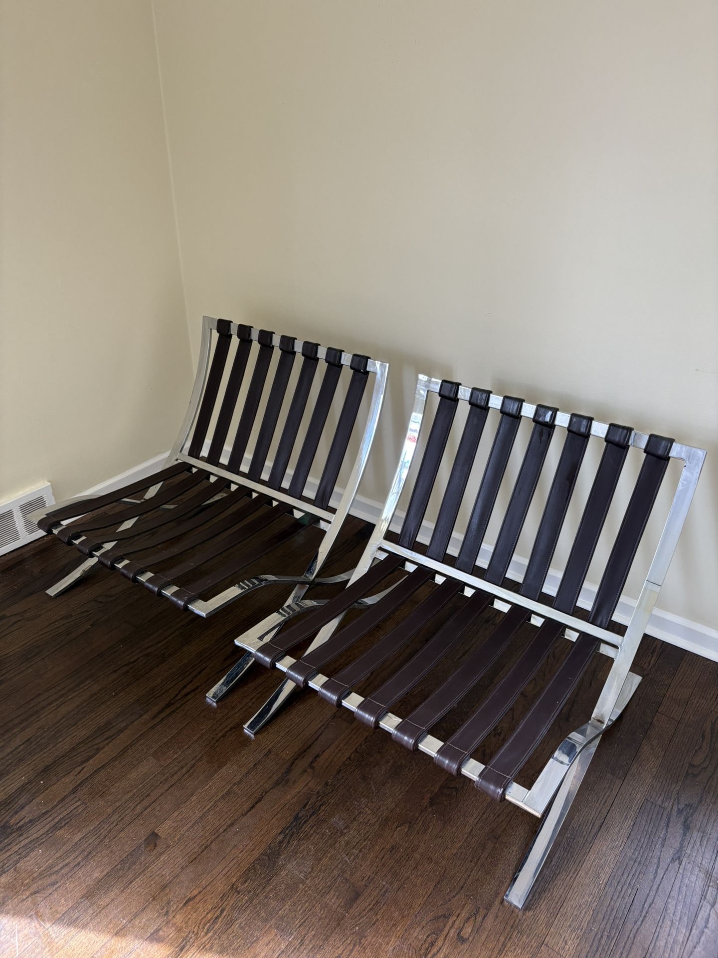 OBO 2 Vintage Barcelona Chrome Brown Leather Chair Frames