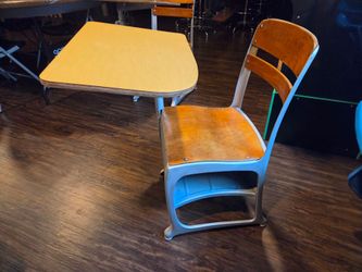 Pair of Vintage 1940s Bargen Metal & Wood School Desks – Great Condition