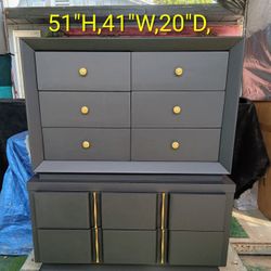 Vintage MCM 8/Drawer Tallboy Solid Wood Dresser 