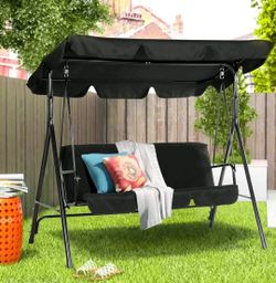 Patio Swing Outdoor 3-Seat Glider Patio Swings with Removable Cushion and Adjustable Canopy, Porch Bench for Garden Poolside and backyard, (Black)
Hol