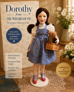 Franklin Mint Dorothy Wizard of Oz Porcelain Collector Doll w/ Toto & Original Box