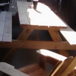 Picnic Table And Adirondack Chairs 