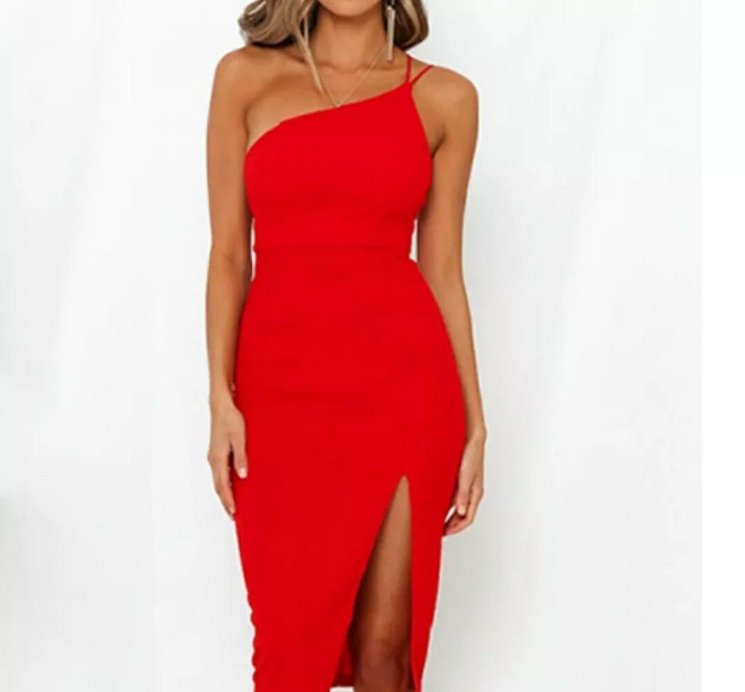 L - XL Red dress with a slit - Brunch , party , cocktail