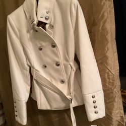 White Fitted, Leopard Lined, Silver Button 