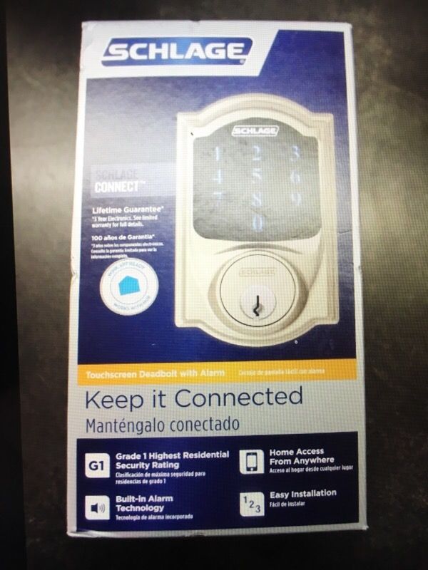 Schlage connect touchscreen deadbolt w/alarm SATIN nickel BE469WK V CAM 619
