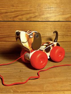 VINTAGE Fisher-Price Little Snoopy Wooden Dog Puppy Pull Along Toy