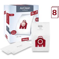 Miele AirClean 3D Efficiency Dust Bag, Type FJM, XL Value Pack, 8 Bags & 4 Filters package may vary