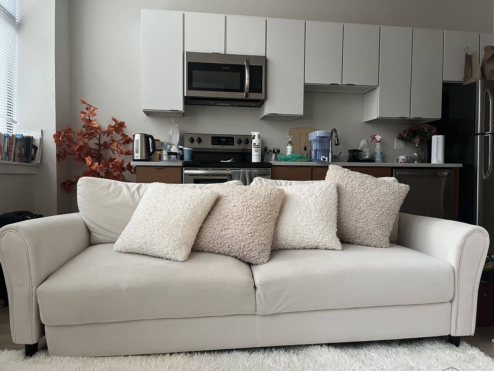 Ivory Upholstered Sofa - 3 Seater