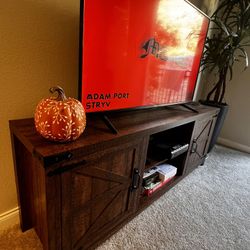 Dark Brown TV stand with Book & Board Game Storage – Great Condition