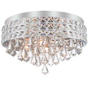 Kira Home Gemma 15" Modern Chic 4-Light Flush Mount Crystal Chandelier + Round Metal Shade, Dimmable, Brushed Nickel Finish