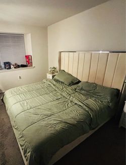 King Bed Frame with Upholstered Headboard