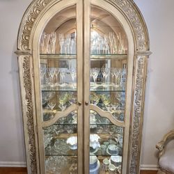 Stunning Arched Wood Lighted Curio China Cabinet