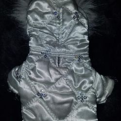 FAUX FUR SILVER PARKA PAMPERED POOCH ATTIRE 