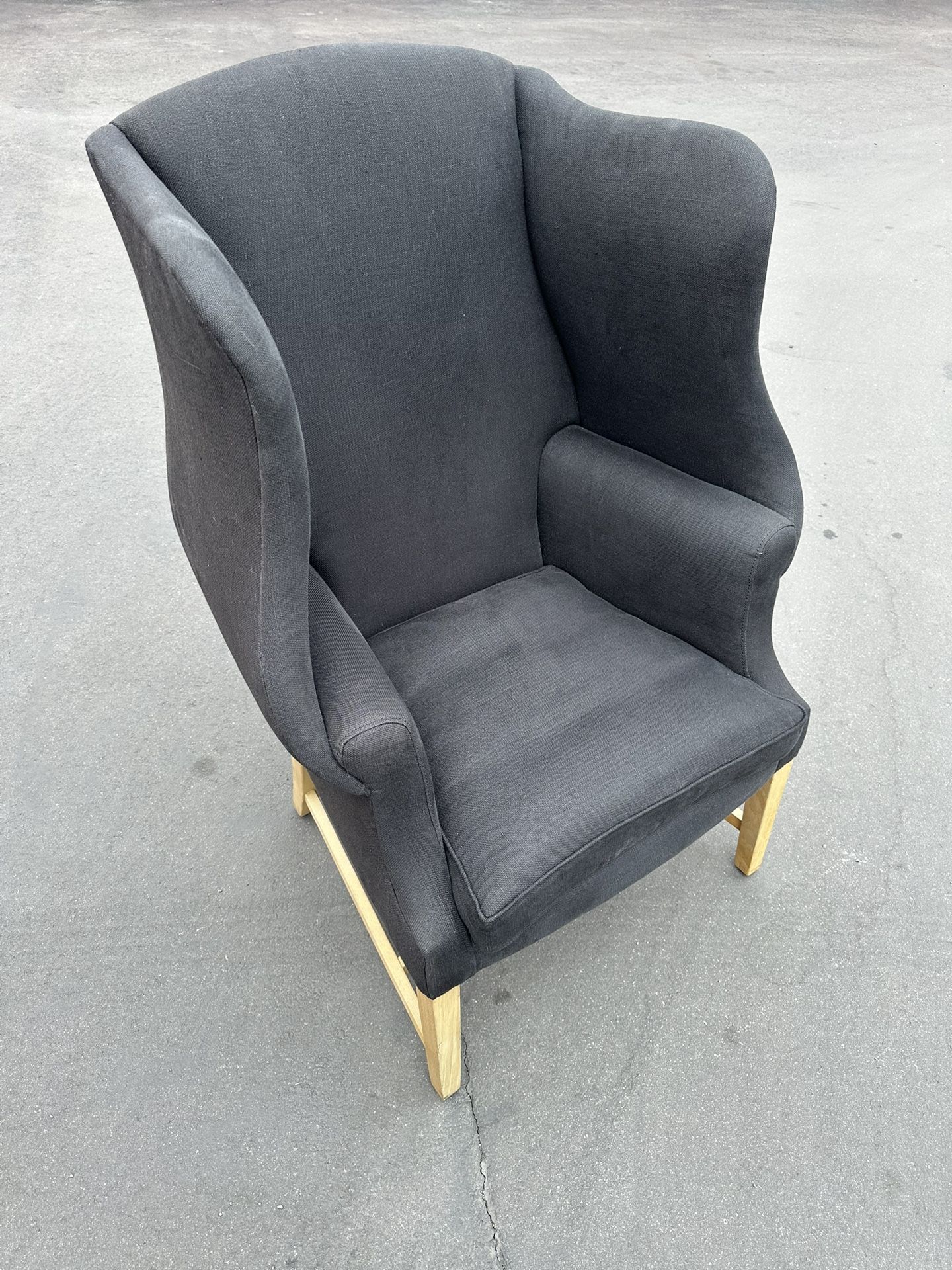 Restoration Hardware 1920's Gregorian Wingback Chair / Black Linen
