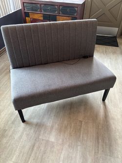 Gray Upholstered Settee Bench with Back