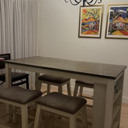 Dining table with four stools