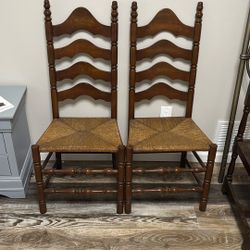 Antique Wood And Wicker High Back Chairs