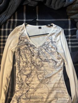 White Long Sleeve Graphic Print Top