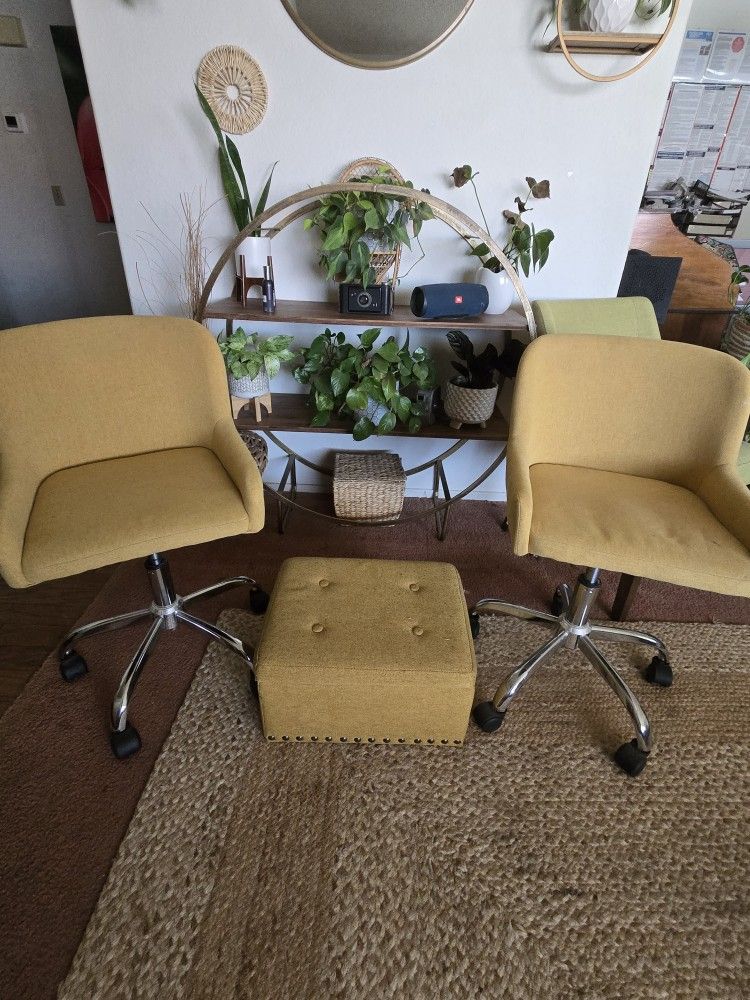 2 Yellow Chairs And Ottoman