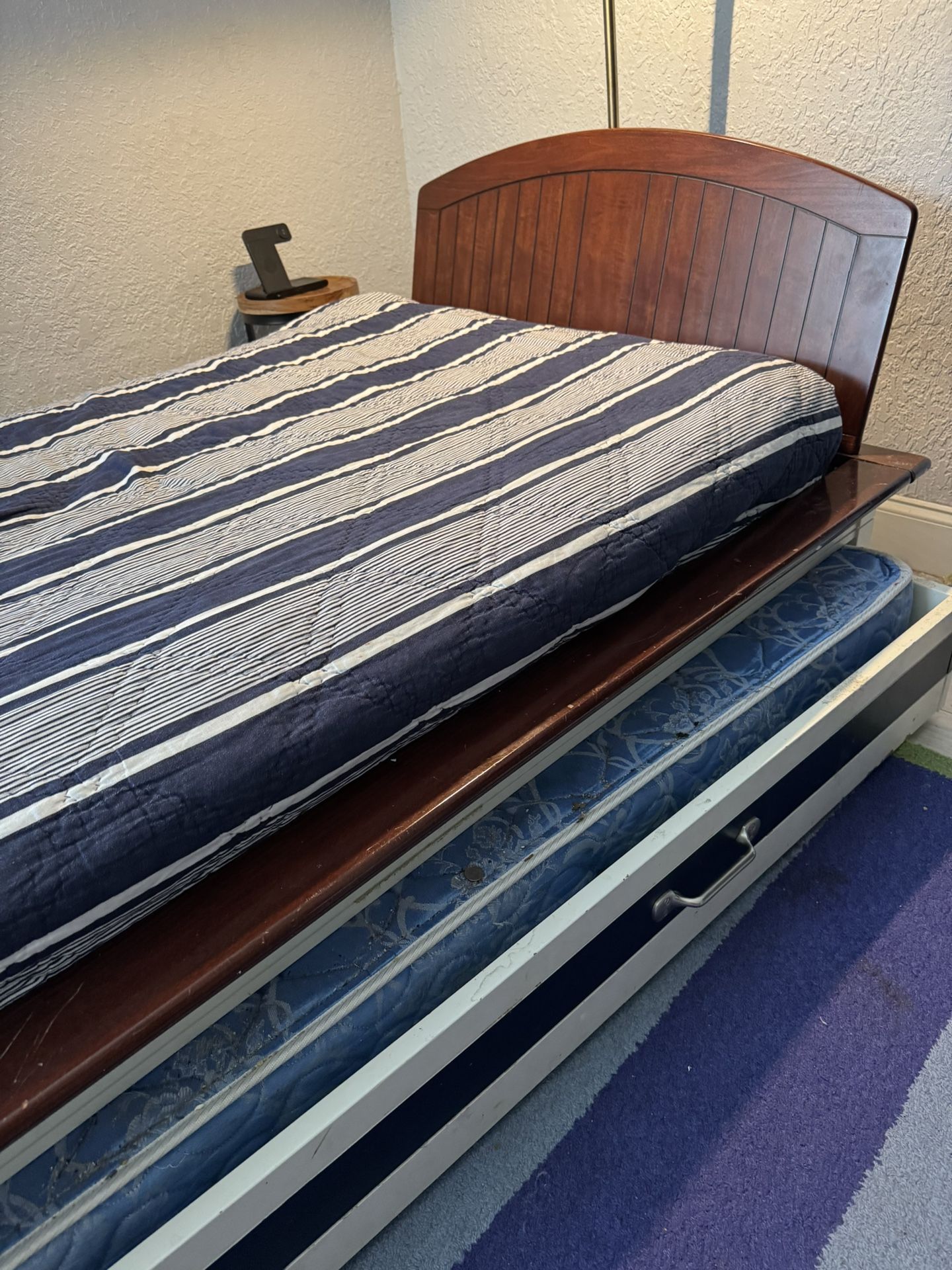 Pottery Barn Kids “Speedboat” Twin Bed + Twin Trundle — with Built-In Cubbies