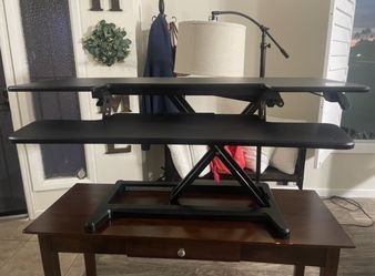 FlexiSpot- Adaptador de escritorio con altura ajustable, soporte para escritorio y escritorio con bandeja de teclado de liberación rápida
