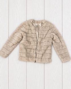 Carmen Marc Valvo Women's Beige Faux Fur Zip Lined Short Jacket Size L