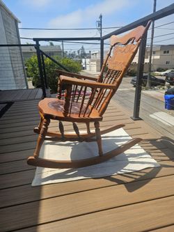 Vintage Oak Rocking Chair with Carved Back