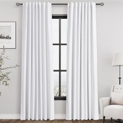 2 Sets of Heavy Duty Farmhouse Blackout Curtains Color WHITE