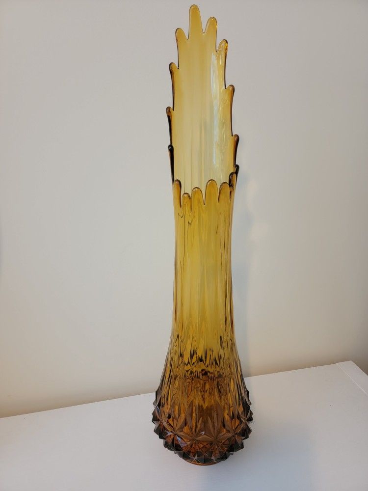 Vintage Rare Tall Floor Glass Swung Vase 27 Inch Fat Bottom