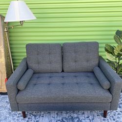 Brand New MCM Grey Fabric Tufted Loveseat Couch 