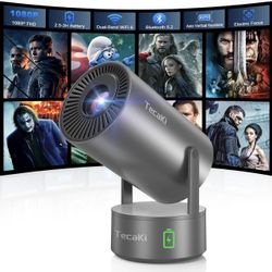 Projector with WiFi and Bluetooth, Tecaki Mini Portable Projector with Built-in Rechargeable Battery for Outdoor, 1080P Supported, Electric Focus & Au