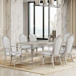 Old Hollywood 7-piece Extension Leaf Dining Table Set Silver Oak Finish