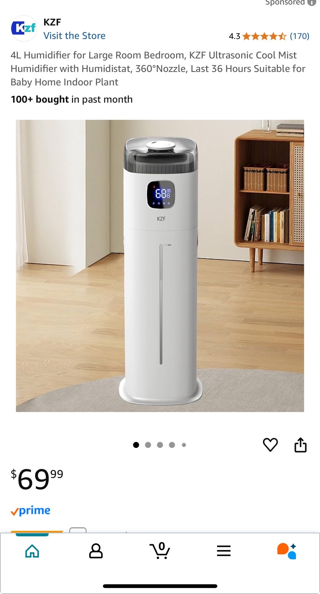 KZL 4L Humidifier for Large Room Bedroom