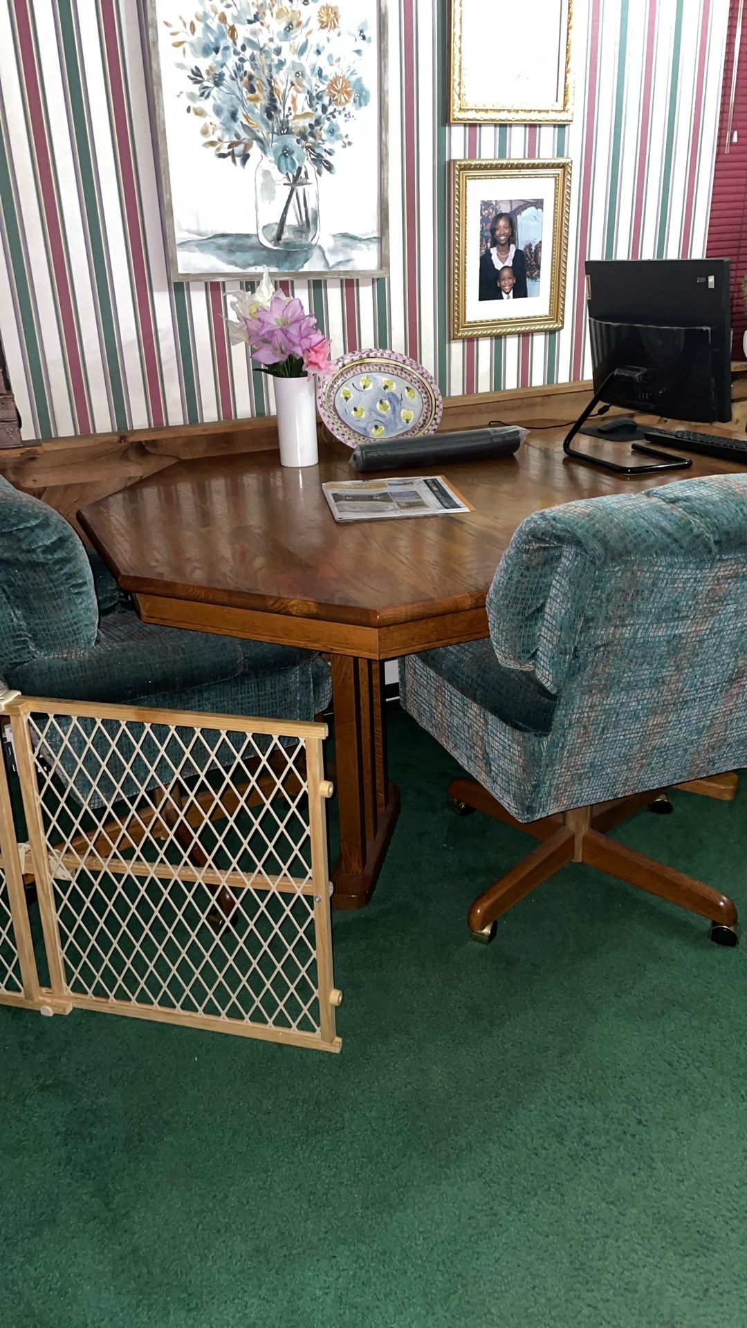 Wood Dining Room Set with Plush Chairs 