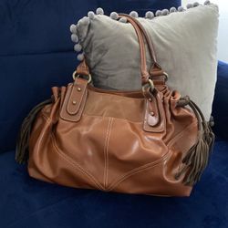 Maggie Barnes, Faux Leather Brown Tones Shoulder Bag Hand Bag With Side Tassels