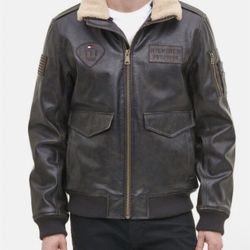 Tommy Hilfiger Men's Top Gun Faux Leather Aviator Bomber Jacket Size M 