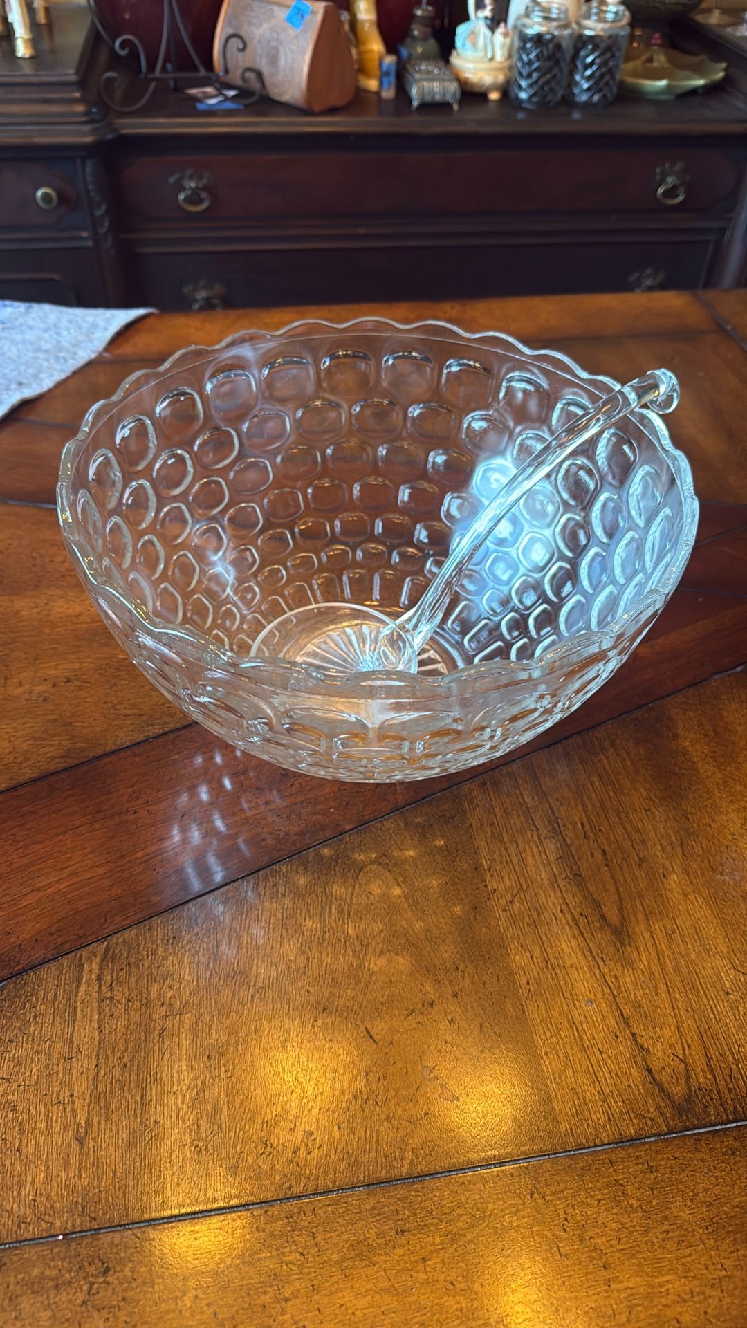 Vintage Federal Glass Iridescent Thumbprint Punch Bowl