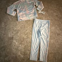 Adidas Girls Sz 4 Pink Multicolor Light Blue Tracksuit Full Zip Jacket & Pants 