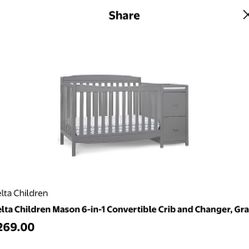 Delta Children Mason 6-in-1 Convertible Crib and Changer, Gray