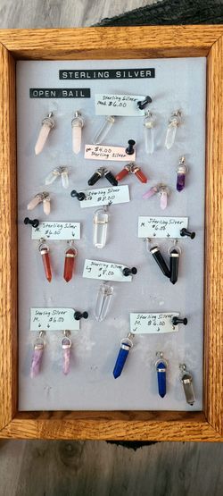 Medium size Sterling Silver Natural Crystal Quartz Gemstone Point Pendants.
$6.00 each (Less than half of retail).  Natural Jewelry Pendants. Various 