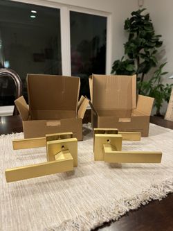 Set of 2 Gold Door Handles Brushed Gold Passage Door Handle Heavy Duty Keyless Door Lever -BRAND NEW
