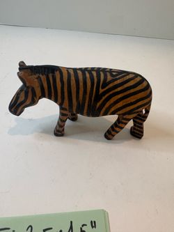 Vintage Hand Carved African Wooden Zebra Figurine Folk Art Safari Animals Sculpture
