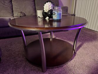 Round Wood and Metal Coffee Table
