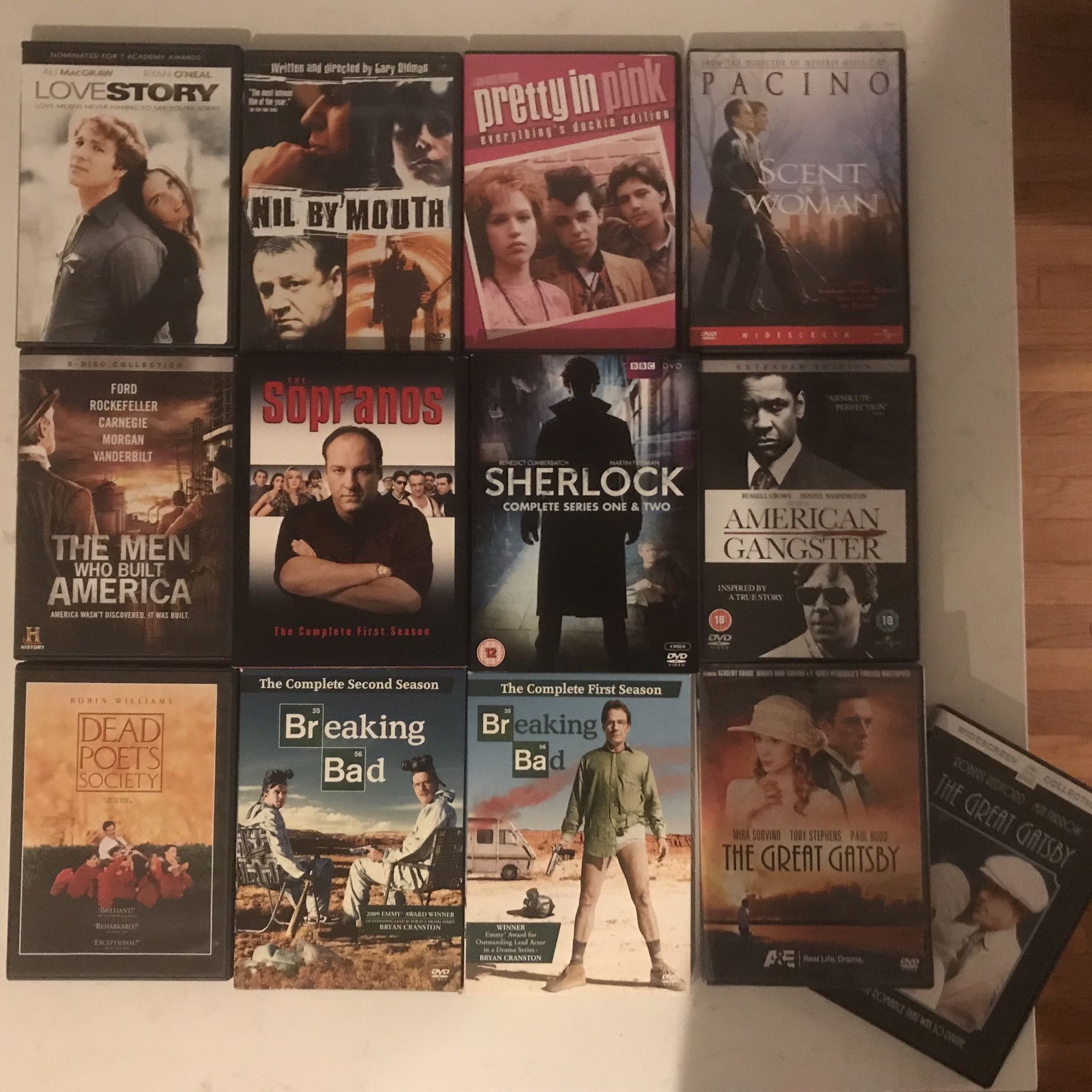 LARGE SELECTION OF DVDS INCLUDING BREAKING BAD, THE SOPRANOS, SHERLOCK HOLMES