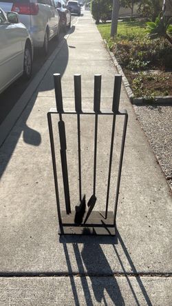 Black Metal Fireplace Tool Set with Stand