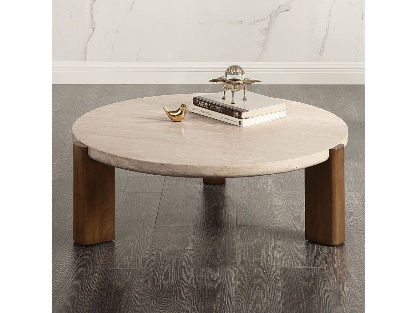Leonardo Travertine Top/Dark Oak Coffee Table