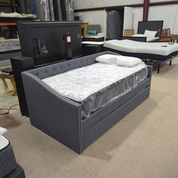 Grey Fabric Twin Day Bed