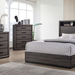 Brand New Grey 4pc Queen Bedroom Set (Available In California & Eastern King)