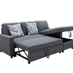Grey Microfiber Sectional Sleeper Sofa Couch 