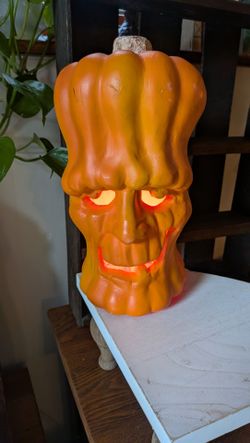 Vintage Halloween Pumpkin Frankenstein Light Foam Blow Mold 1990s Trendmaster Trick Treat Light Glowing Light Bulb Lamp Light Jack Lantern